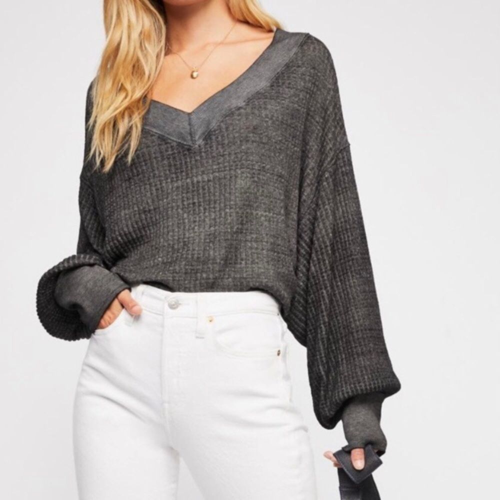WE THE FREE Southside Thermal Gray waffle top